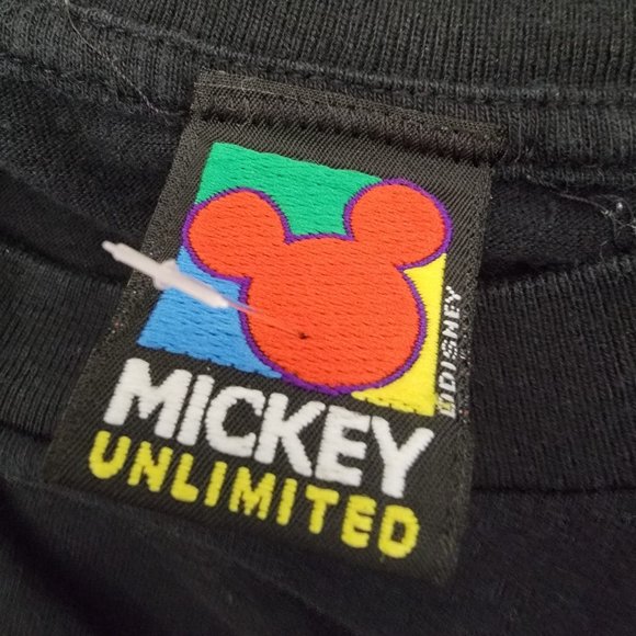 Vintage Disney Black T Tee Shirt Mickey Mouse Unlimited Graphic outline 90s L XL - Picture 4 of 6